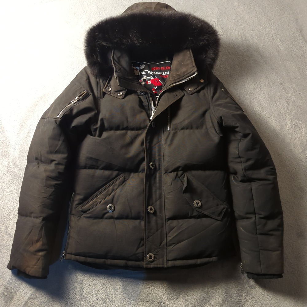 Moose Knuckles Puffer Jacket Mens Small Black Down Insulated Winter Coat Fur